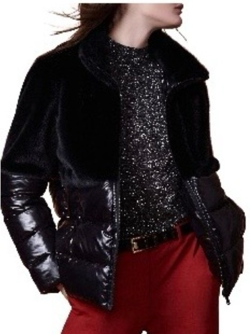 Black  Bernardo Mixed-Material Puffer Jacket